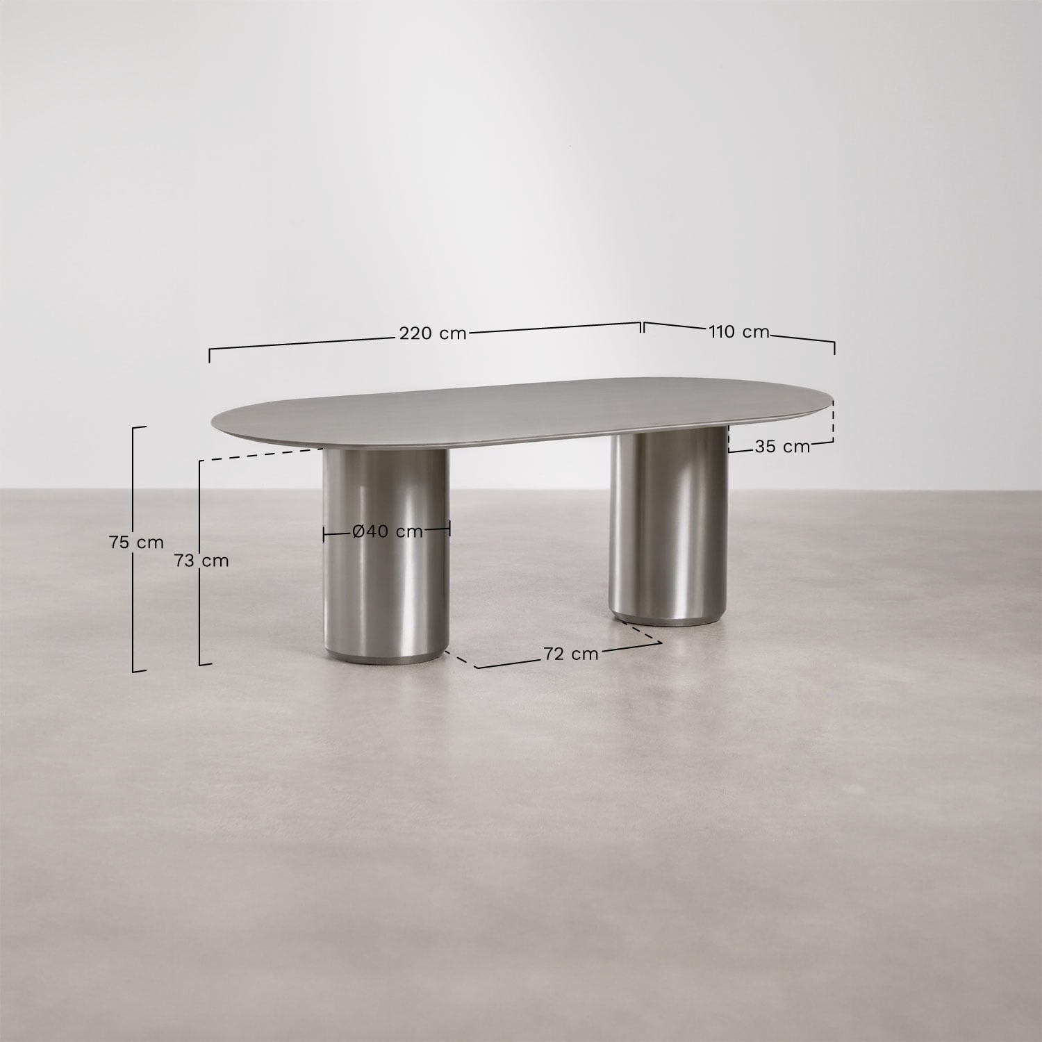 Ovalen eettafel 220x110 cm Luceida, AFMETINGEN