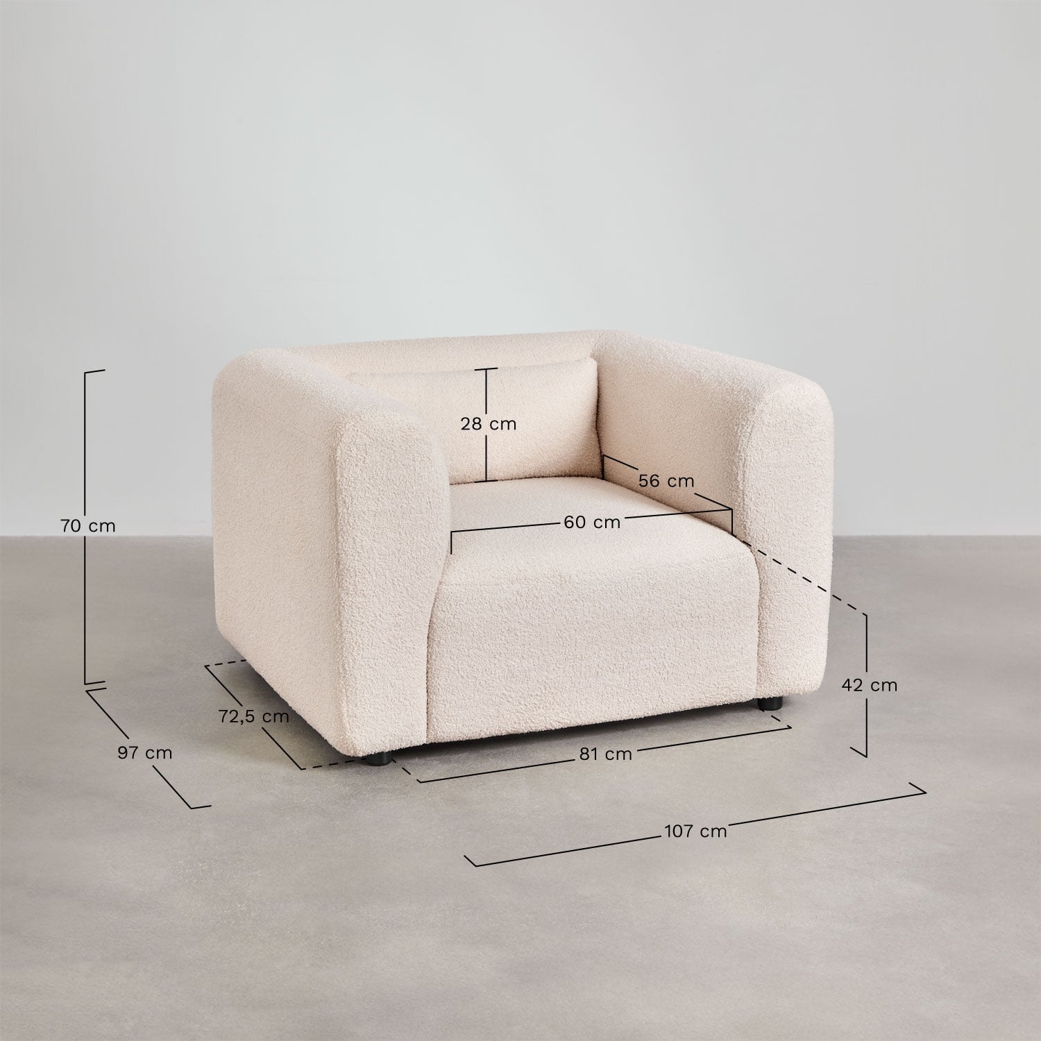 Beklede fauteuil Fogler, AFMETINGEN