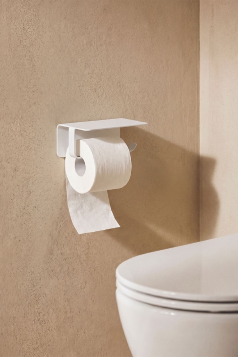 Zelfklevende toiletrolhouder met plankje voor de badkamer van wit roestvrij staal Ondreli