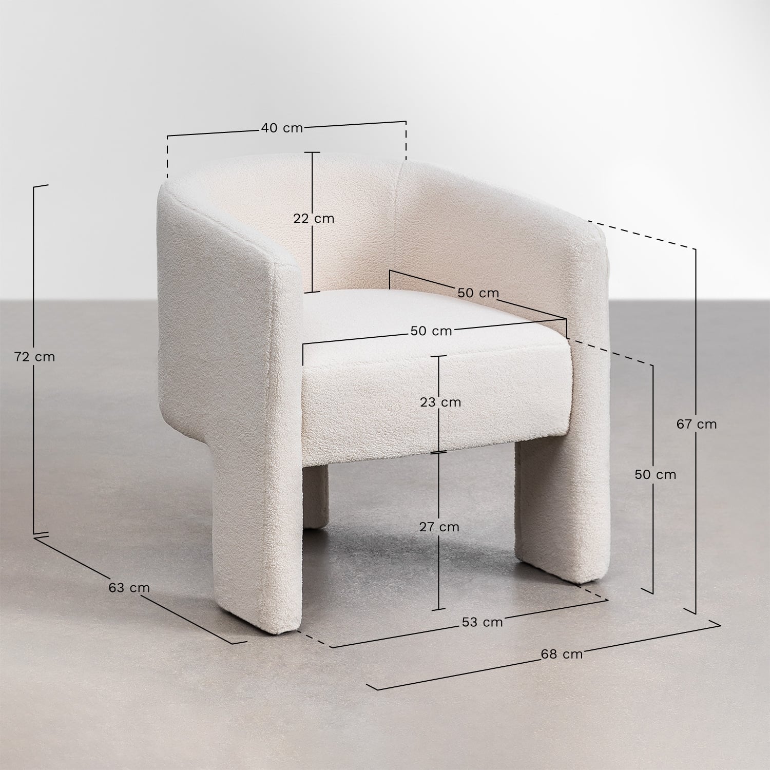 Set van 2 gestoffeerde eetkamerstoelen met armleuningen Xastru, AFMETINGEN