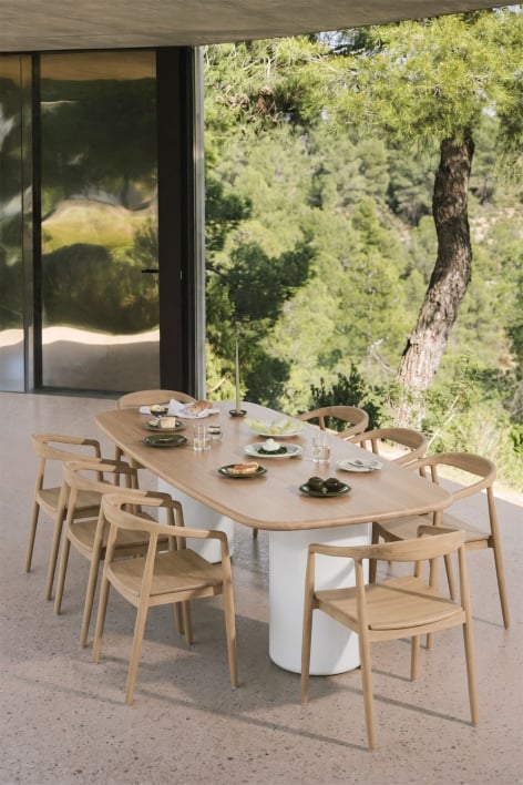 Rechthoekige tuin tafel 270x110 cm van acaciahout Bogota - Lichte acaciekleur