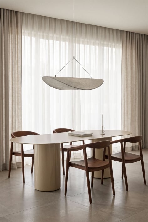 Ovalen eettafel 220x110 cm van gehard glas en MDF Asgri
