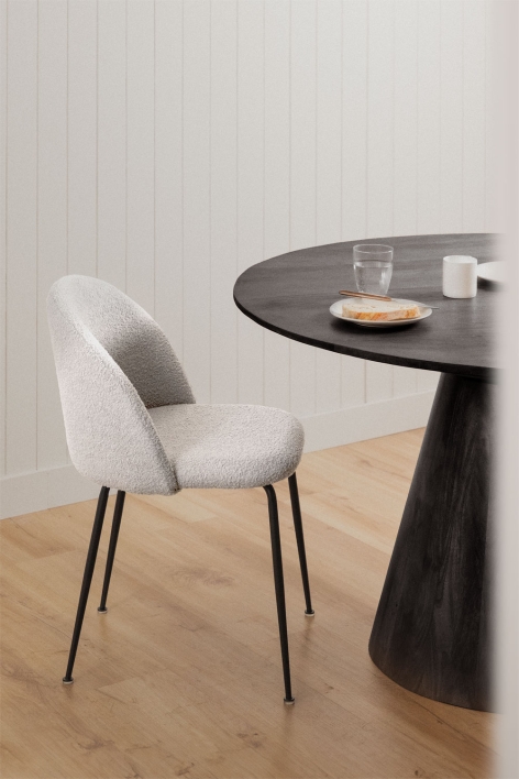 Kana Design gestoffeerde eetkamerstoel van staal - Teddystof Wit