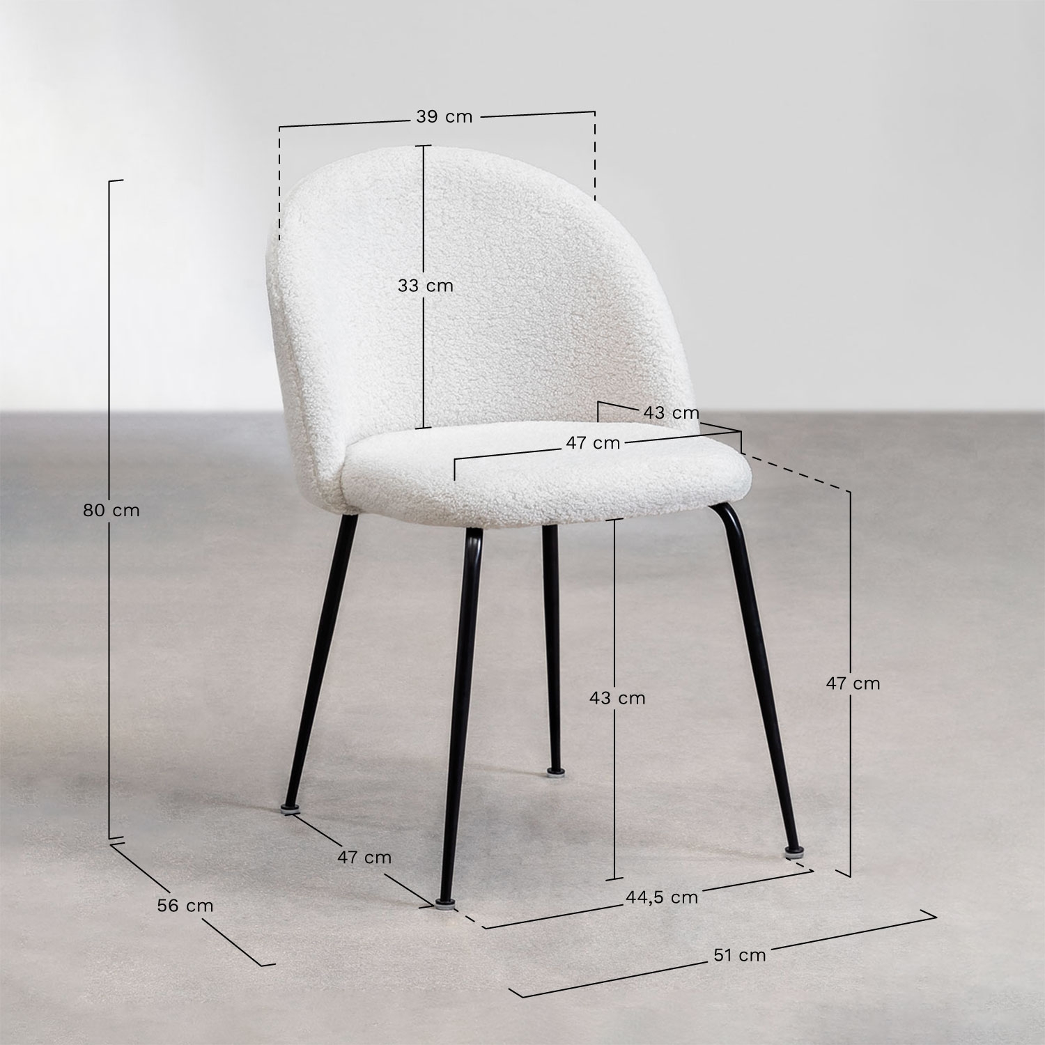 Kana Design gestoffeerde eetkamerstoel van staal, AFMETINGEN