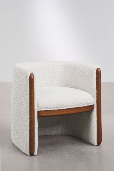 Set van 4 eetkamerstoelen met armleuningen van hout en bouclé stof Bekasi