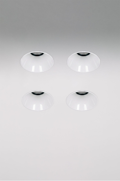 Pack van 4 inbouw LED downlights zonder rand, trimless, rond Ø5,3 cm in aluminium Orelva