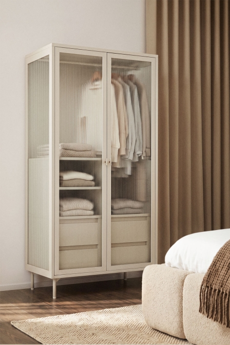 Kast 85x180 cm van staal en glas Paoline - Beige – crème