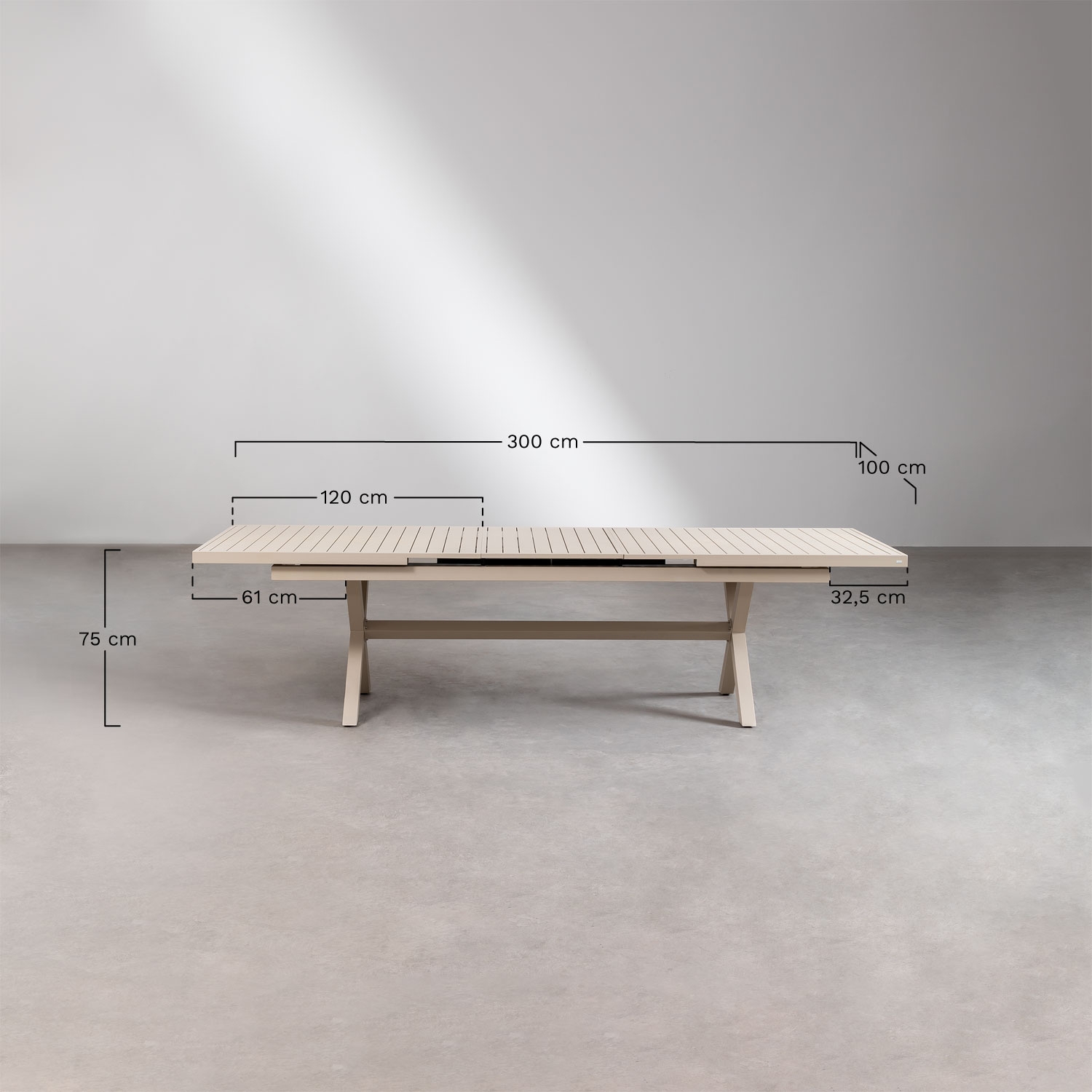 Uitbreidbare rechthoekige aluminium tuintafel Karena, AFMETINGEN
