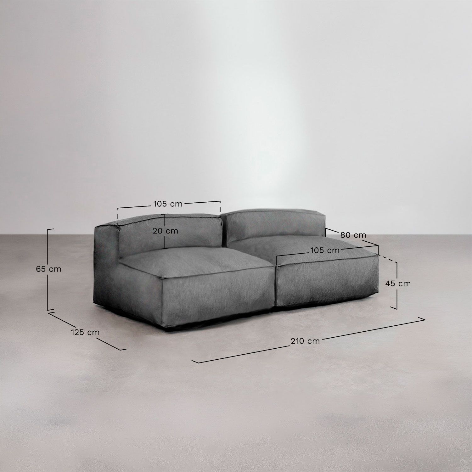 Dojans 2-delige modulaire bank   , AFMETINGEN