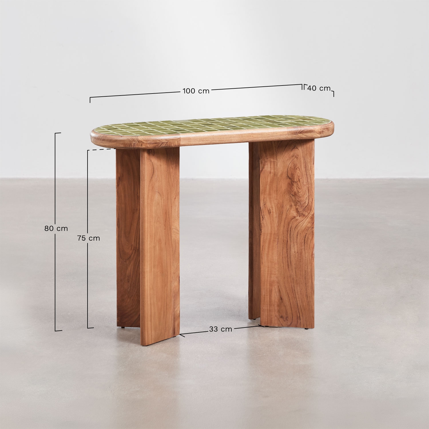 Aitana halfrondje console 100x40 cm met tegels en acaciahout, AFMETINGEN