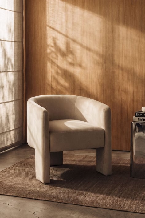 Beklede fauteuil Xastru - Fluwelen Beige
