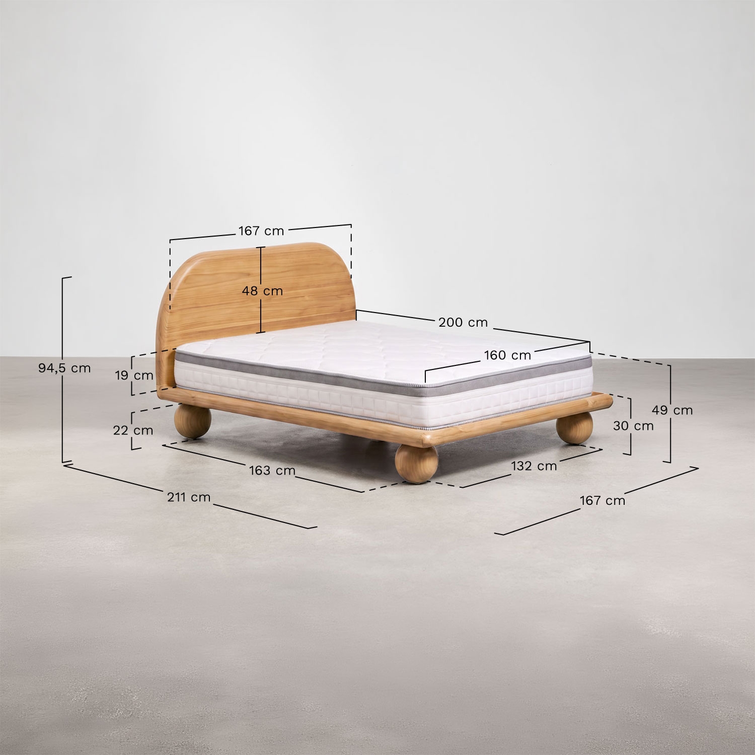 Bicheno mangohouten bed, AFMETINGEN