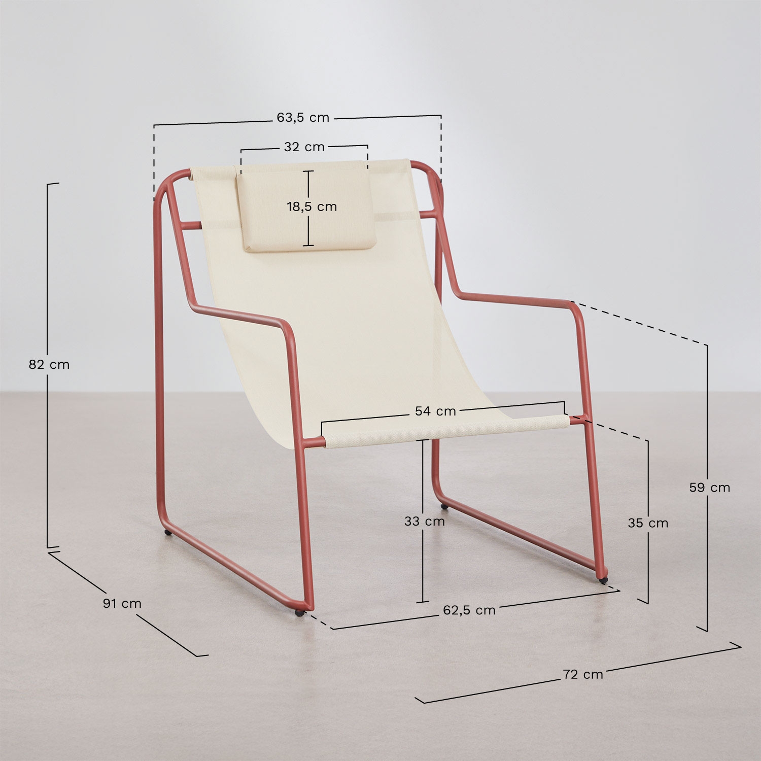 Set van 2 schommelstoelen met armleuningen van staal met kussen Lorvian, AFMETINGEN