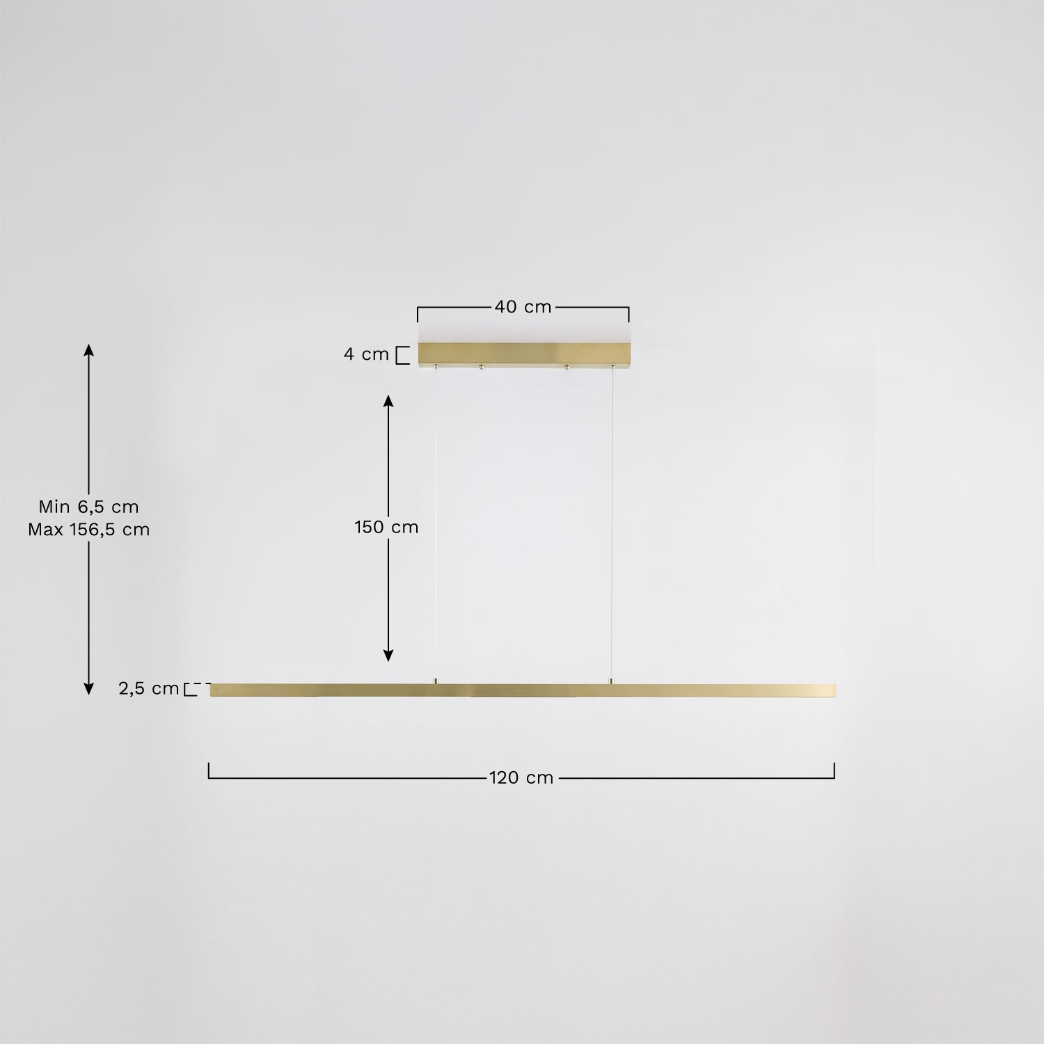 LED lineaire hanglamp 120 cm met indirect licht in aluminium Danile, AFMETINGEN
