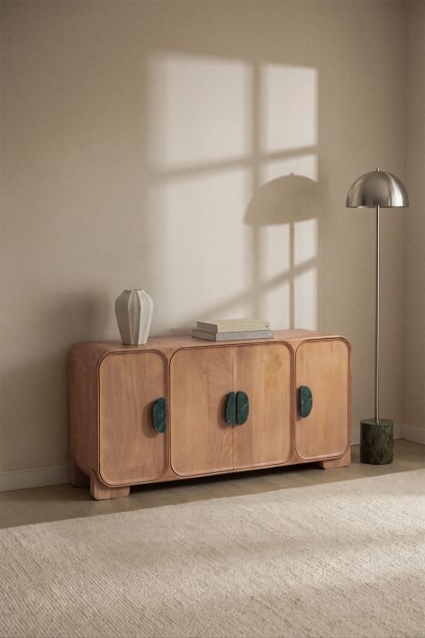 Kast 160x45 cm van mangohout en natuurlijke Kivalina-steen