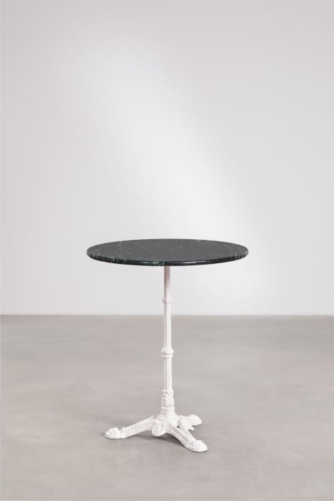 Ronde barkruk Ø60cm in natuurlijke Azteekse steen - Big Flower Groen Marmer - Gletsjerwit