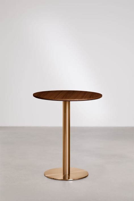 Ronde barkruktafel van MDF Xiren - Donker Houtbruin - Geborsteld Roségoud