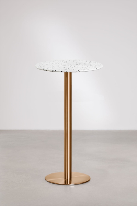 Ronde hoge bartafel Ø60 cm in terrazzo Xiren - Ivoor En Zwart Terrazzo - Geborsteld Roségoud