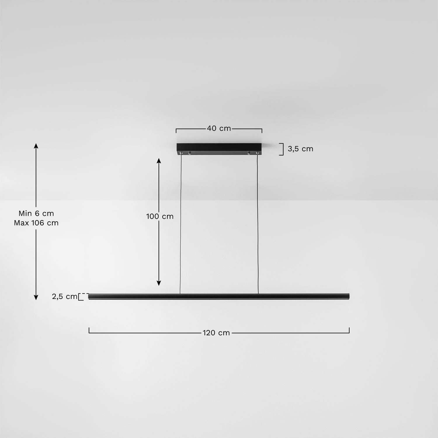 LED lineaire hanglamp 120 cm aluminium Wilen, AFMETINGEN