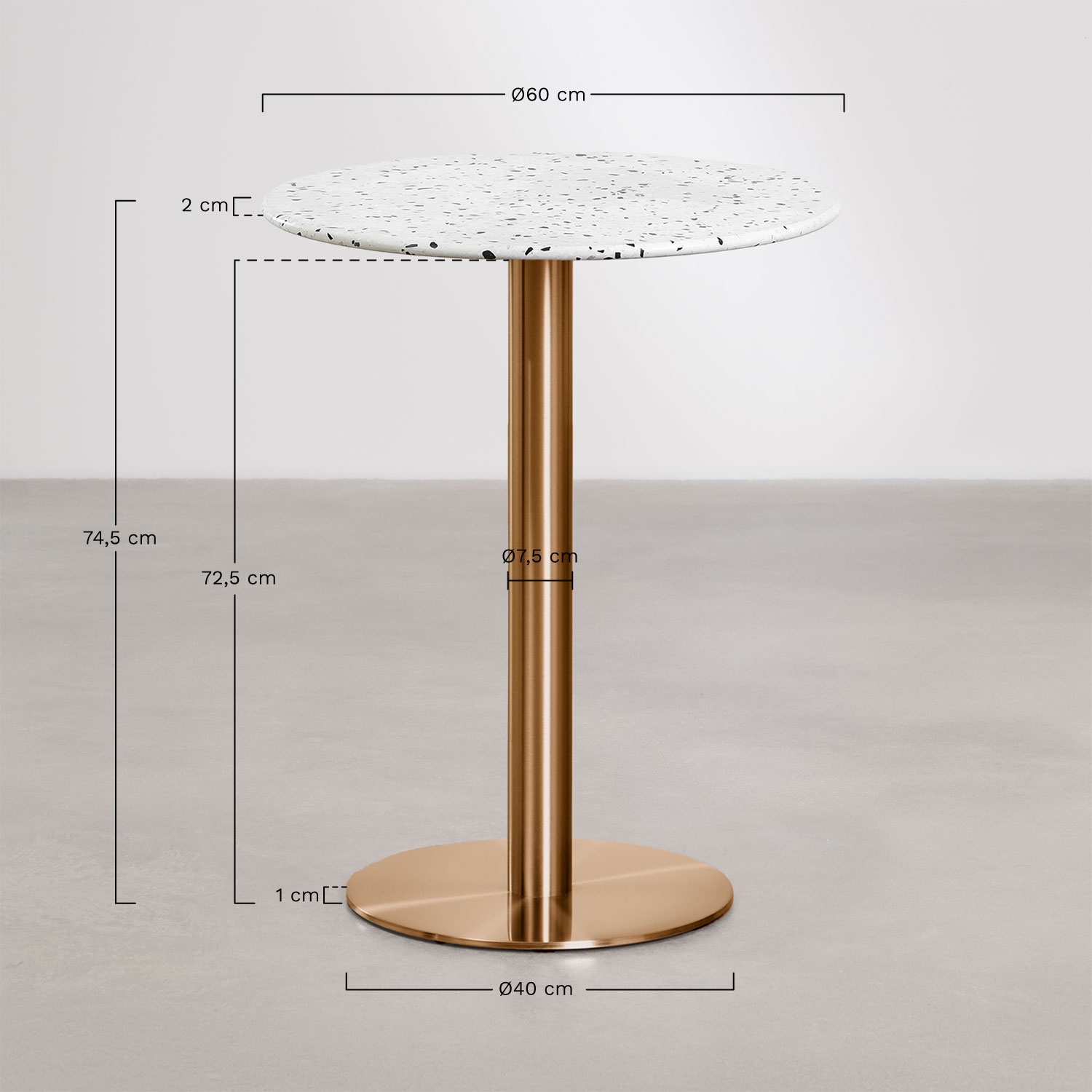 Ronde bartafel Ø60 cm in terrazzo Xiren, AFMETINGEN