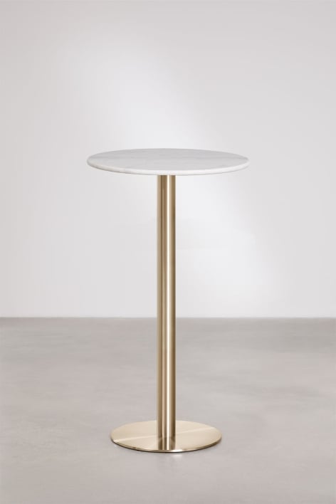 Ronde hoge bartafel Ø60 cm in natuurlijk steen Xiren - Guangxi Wit Marmer - Geborsteld Goud