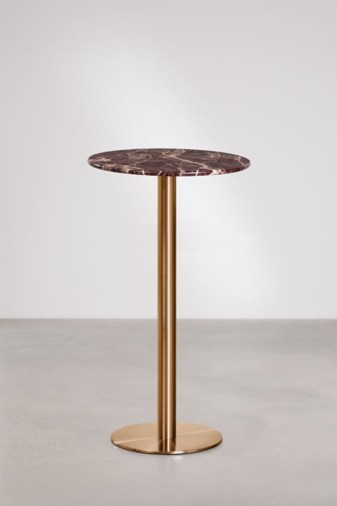 Ronde hoge bartafel Ø60 cm in natuurlijk steen Xiren - Cherry Gold Rood Marmer - Geborsteld Roségoud