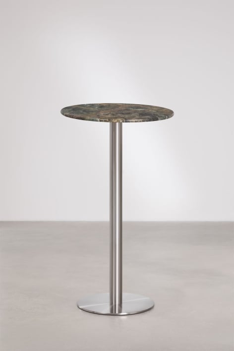 Ronde hoge bartafel Ø60 cm in natuurlijk steen Xiren - Groen Marmer Forest