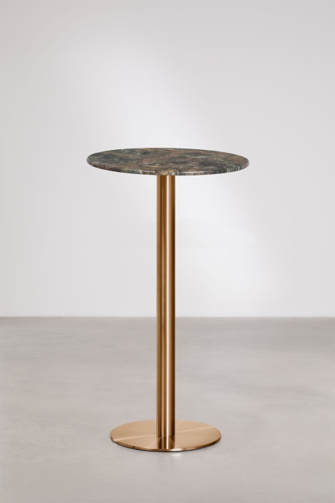Ronde hoge bartafel Ø60 cm in natuurlijk steen Xiren - Forest Groen Marmer - Geborsteld Roségoud