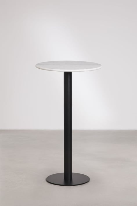 Ronde hoge bartafel Ø60 cm in natuurlijk steen Xiren - Guangxi Wit Marmer - Zwart