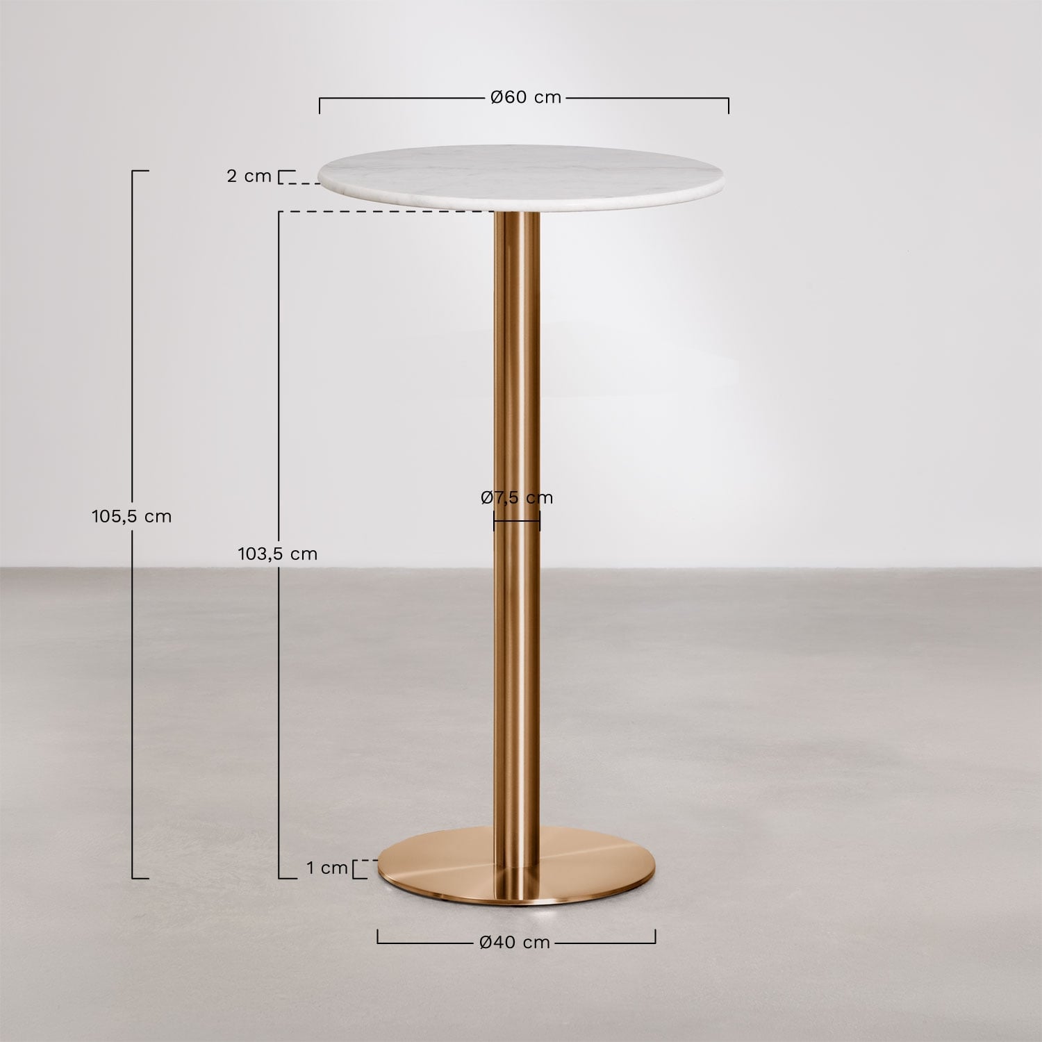 Ronde hoge bartafel Ø60 cm in natuurlijk steen Xiren, AFMETINGEN