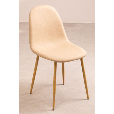 Pack Van 4 Eetkamerstoelen In Kunstleer Glamm Beige – Crème & Natuurlijk Hout - Sklum