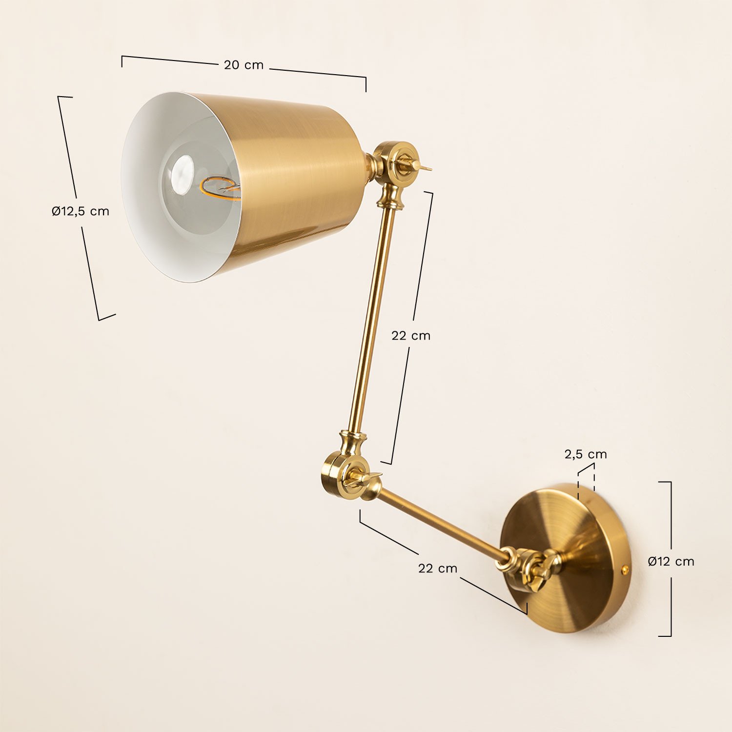 Floy Goud ijzeren wandlamp, AFMETINGEN
