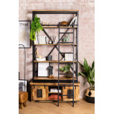 Boekenkast van gerecycled hout met ladder Uain, miniatuur afbeelding 1