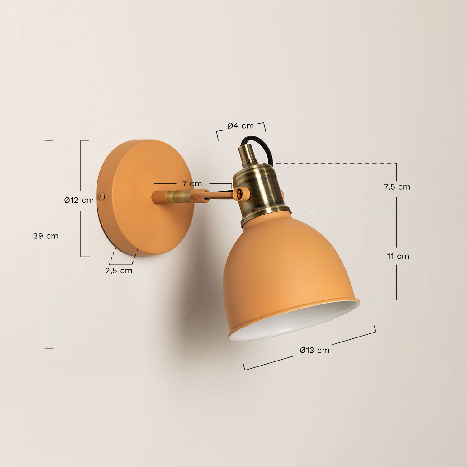 Draaibare metalen wandlamp Louise, AFMETINGEN