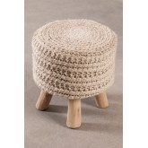 Ronde kruk van wol en hout Jein, miniatuur afbeelding 3
