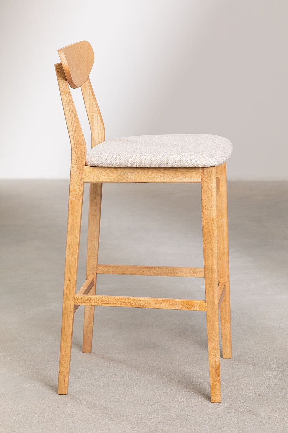 Hoge kruk 75 cm van linnen beige stof en natuurlijk afgewerkt hout Cloda, galerij beeld 4