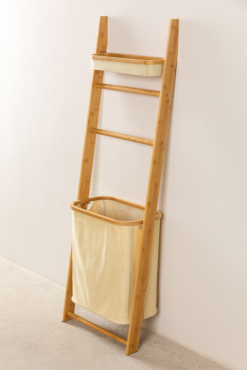 Je zal beter worden Uithoudingsvermogen Krimpen Oura Decoratieve Bamboe Ladder met Wasmand - SKLUM