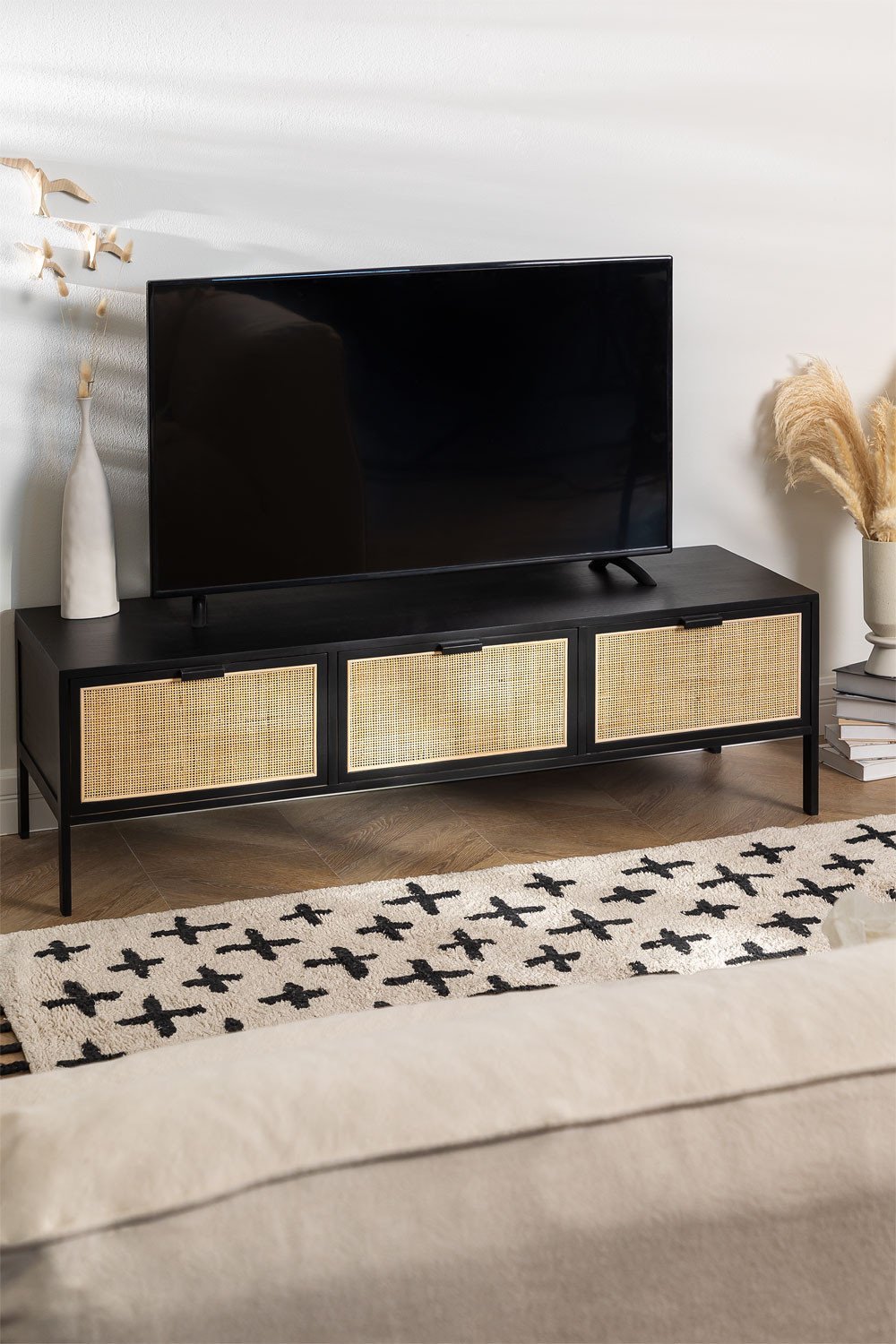 TV-meubel in rotan en hout Reyna, galerij beeld 1