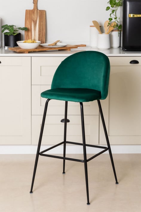 Hoge kruk 75 cm van jungle groen fluweel en zwarte poten Kana Design - Jungle groen