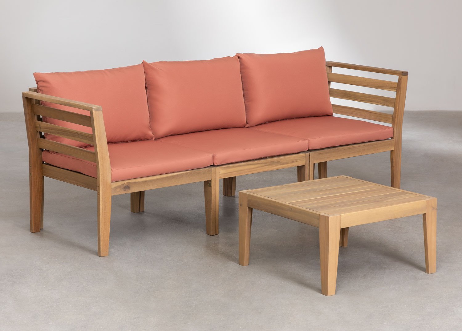 Filips 3-delige modulaire bankset met armleuningen en salontafel in acaciahout      , galerij beeld 2