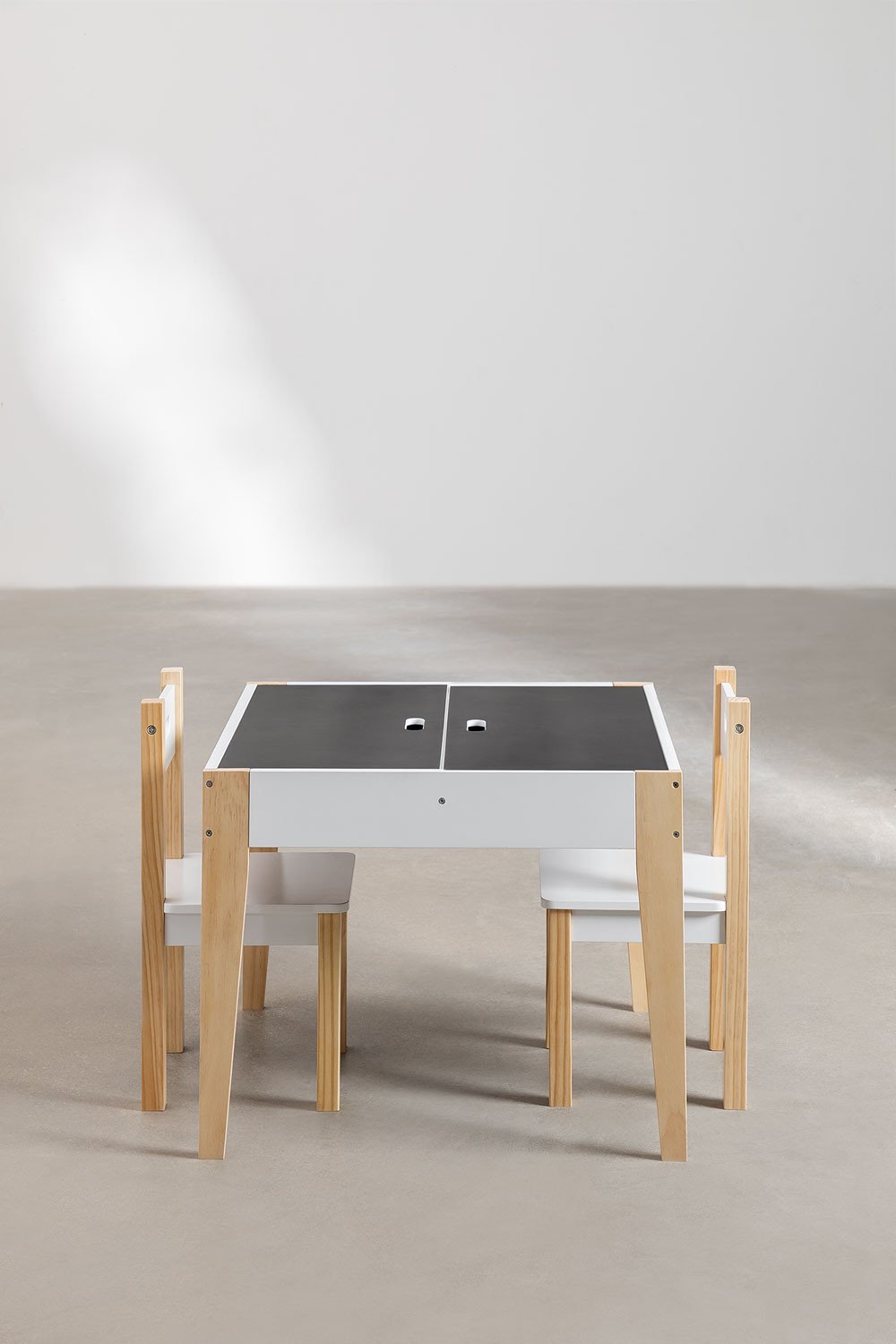 Mis kunst Verkeerd Leisteen tafelset met opbergruimte en 2 houten stoelen Belfy Kids - SKLUM