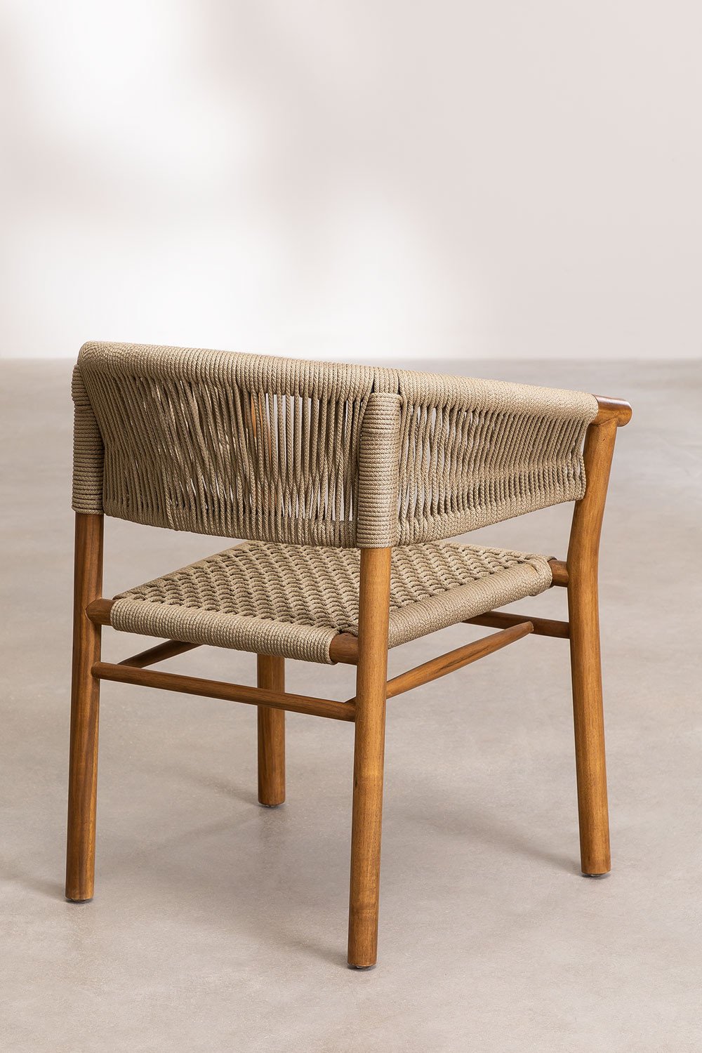 Pakket van 4 eetkamerstoelen met armleuningen in acaciahout en Tenay Classic gevlochten touw, galerij beeld 5