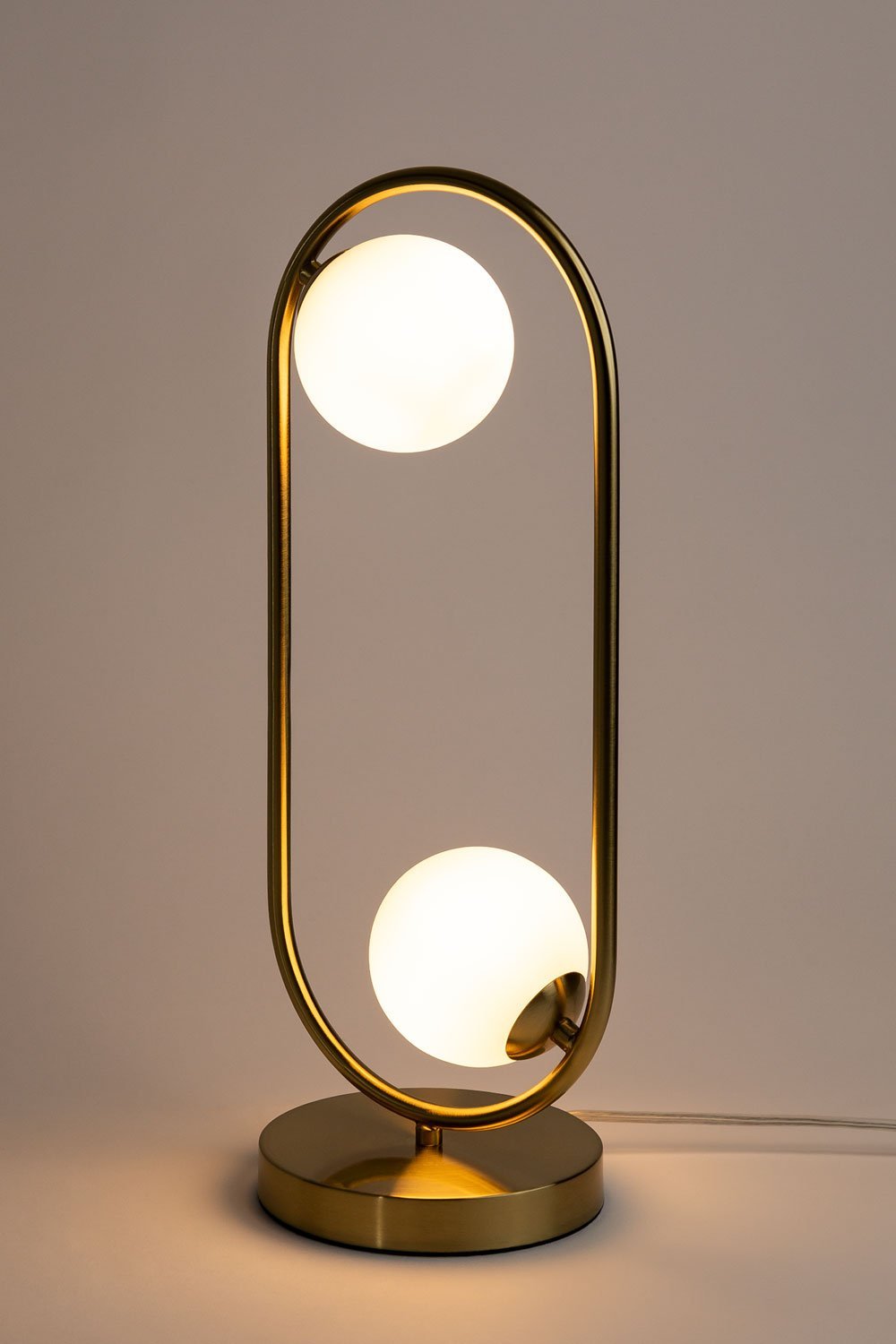 Metalen tafellamp met 2 Blaise glazen bollen , galerij beeld 3