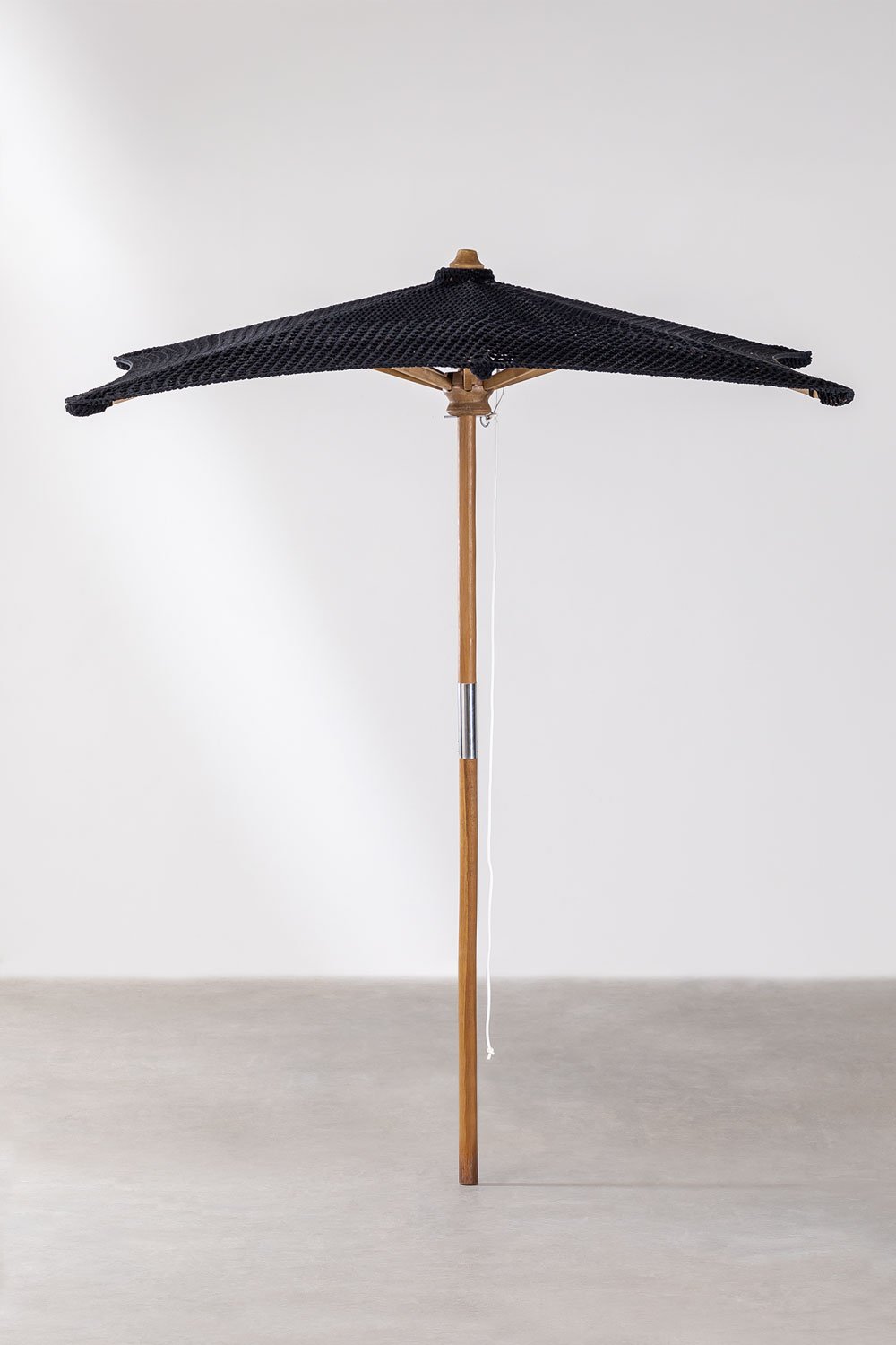 Paraplu in teakhout en macramé (183x183 cm) Poike, galerij beeld 1