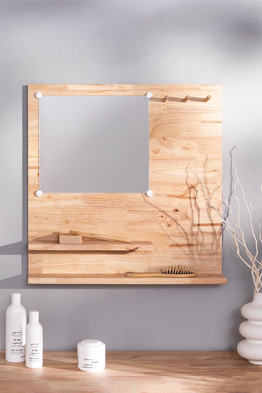 Houten plank met spiegel (60x60 cm) Arlan, galerij beeld 1