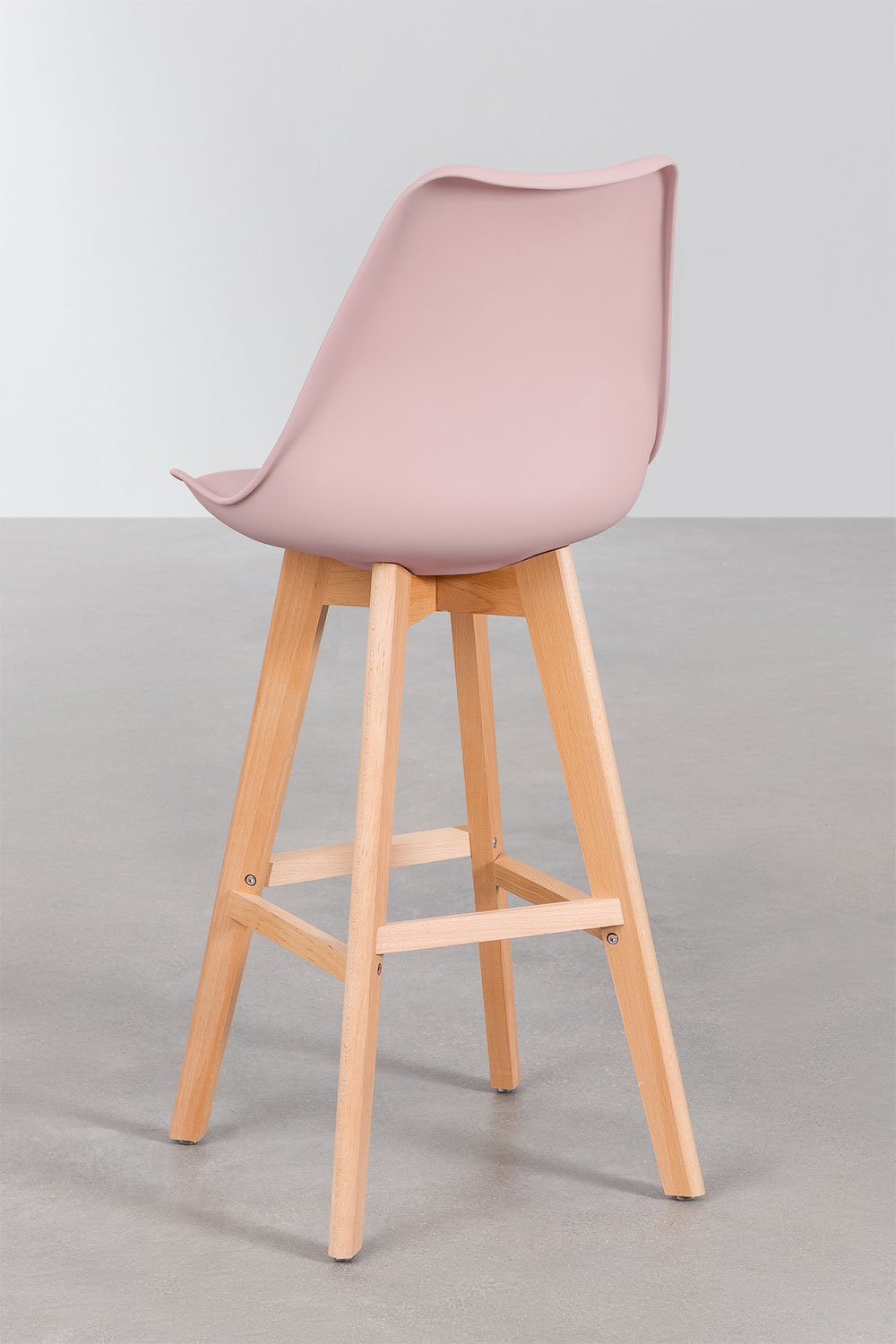 Hoge kruk 75 cm met kussen van hazelnoot roze kunstleer Nordic, galerij beeld 3