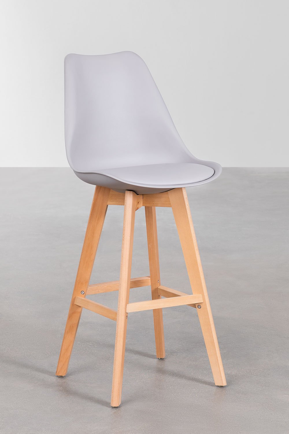 Set van 2 hoge krukken 75 cm met kussen van lichtgrijs kunstleer Nordic, galerij beeld 2