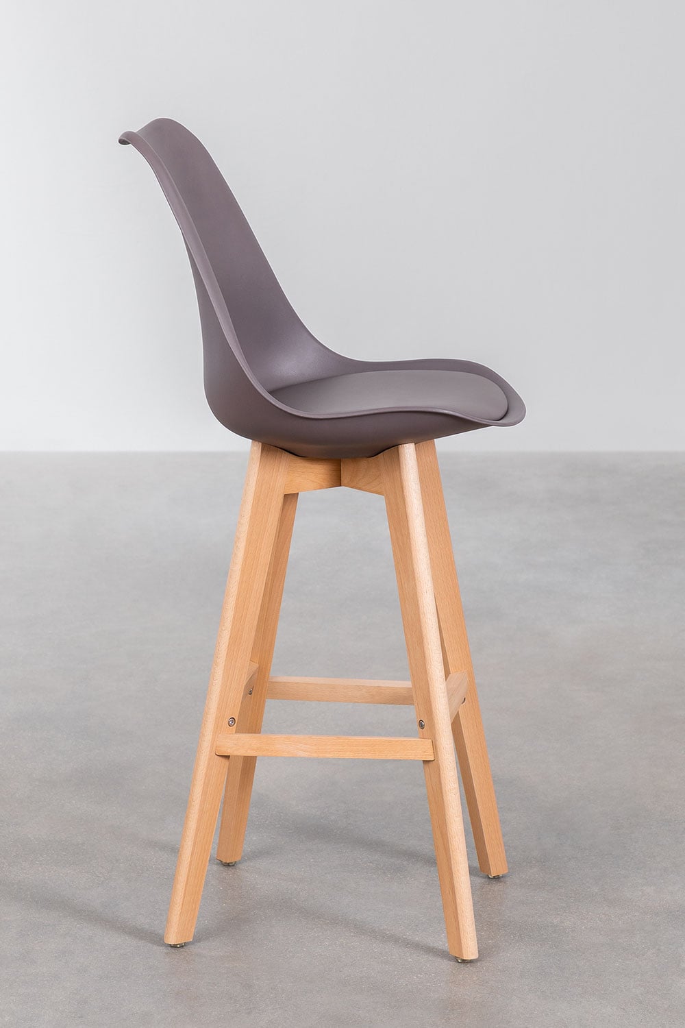 Set van 2 hoge krukken 75 cm met kussen van taupe grijs kunstleer Nordic, galerij beeld 3