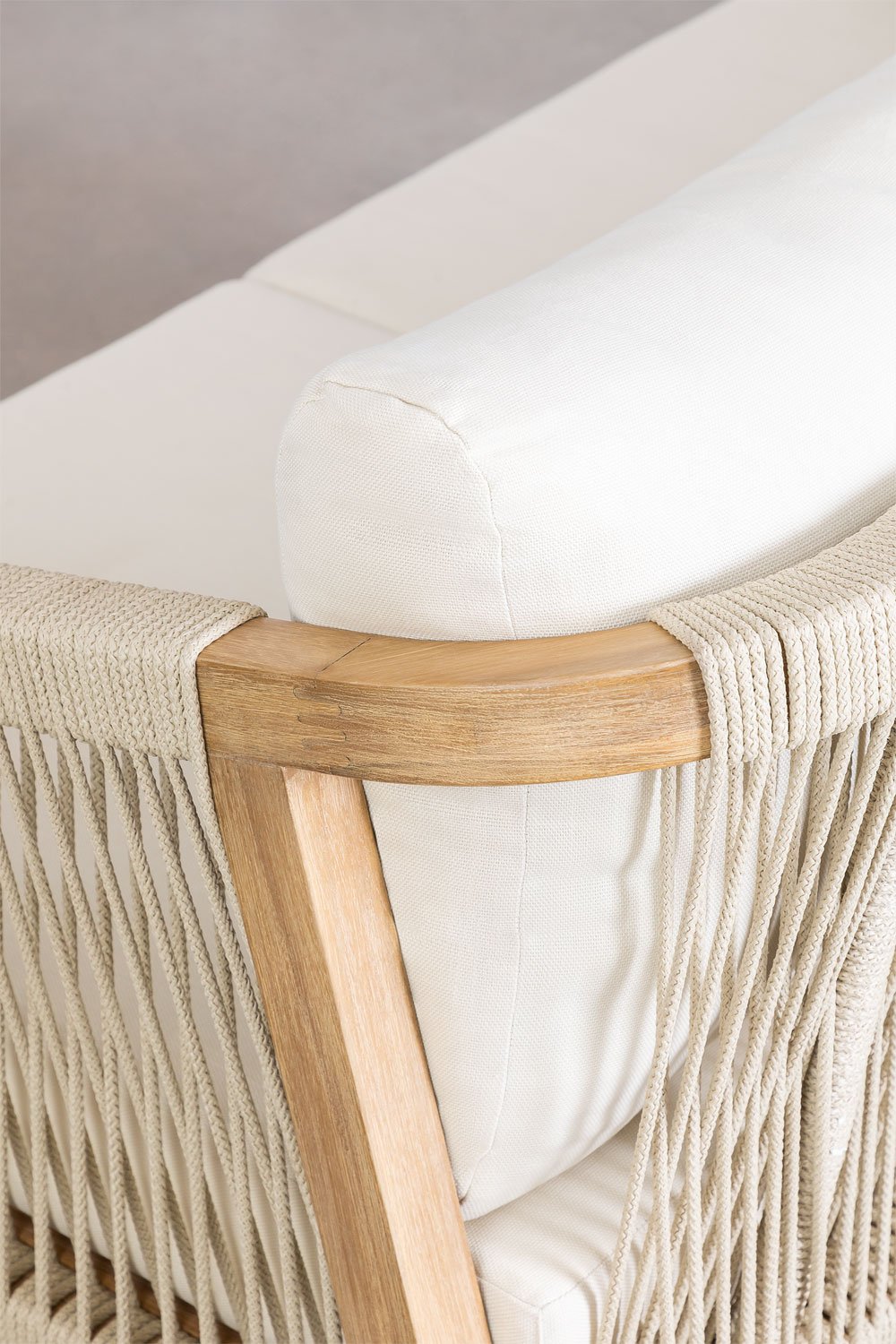 Tuinset met 2-zitsbank, twee fauteuils en salontafel in acaciahout en gevlochten touw Dubai , galerij beeld 6