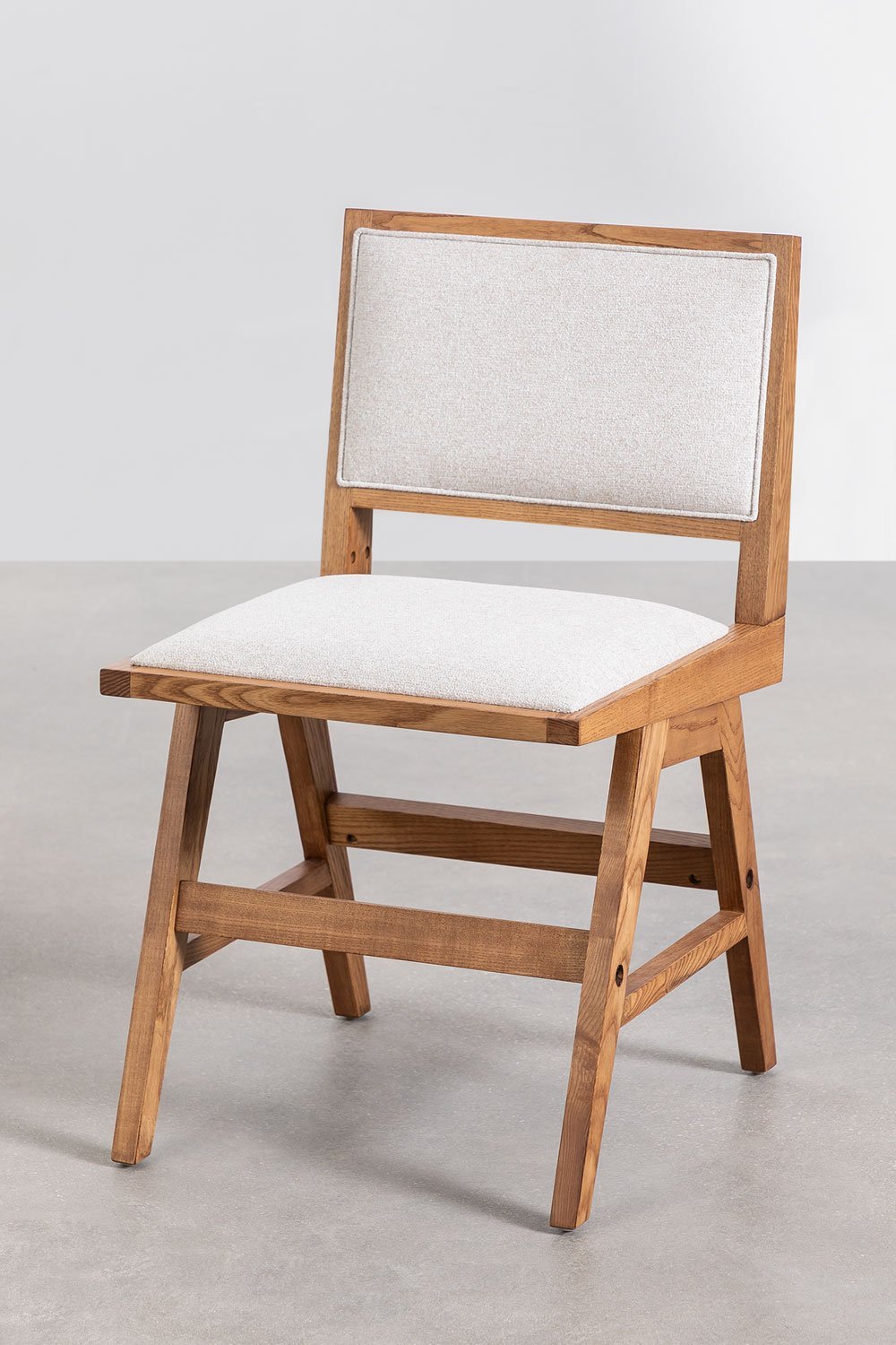 Set van 4 Lali gestoffeerde essenhouten eetkamerstoelen, galerij beeld 2